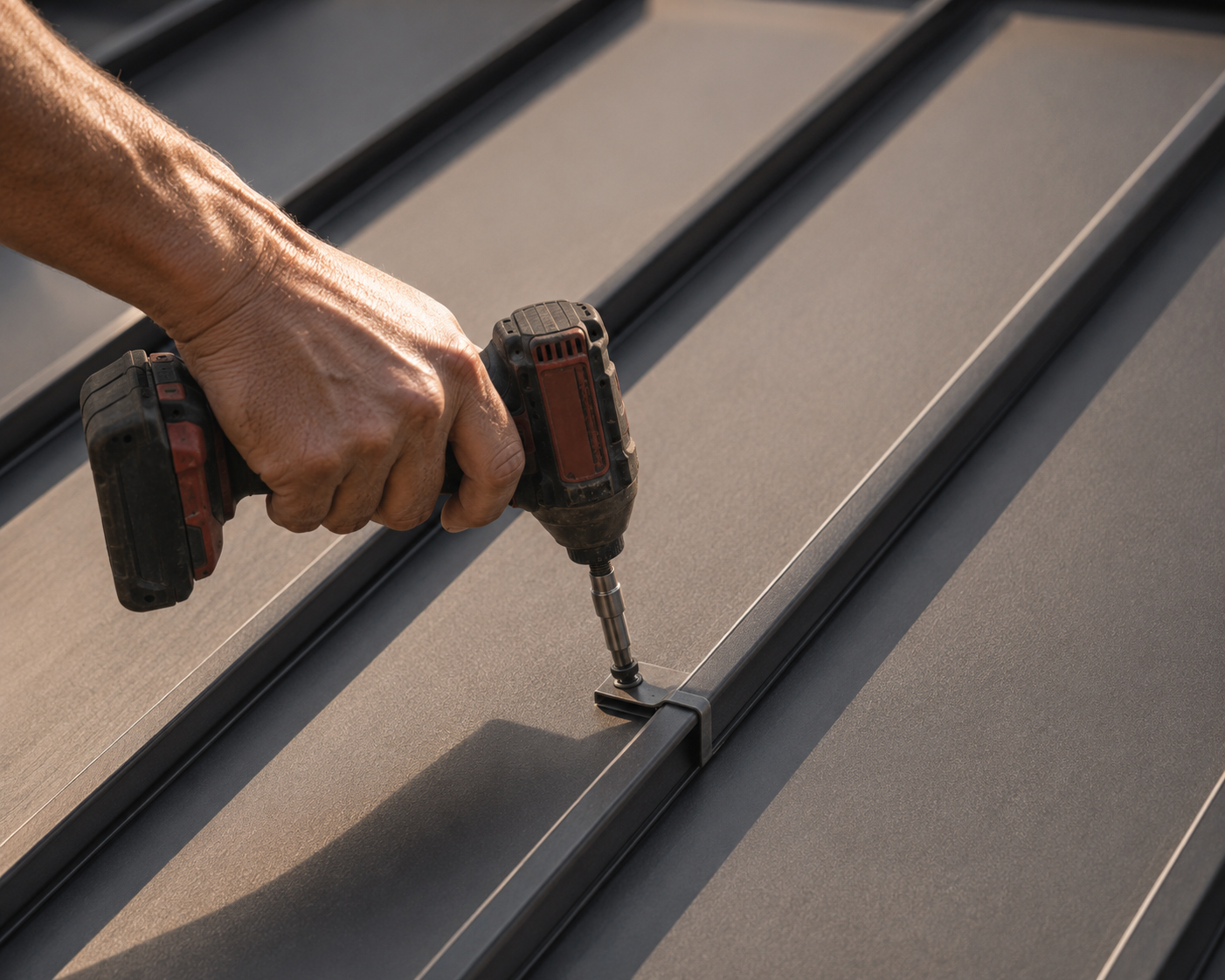 Metal roof repair — panel being replaced in Southwest Florida